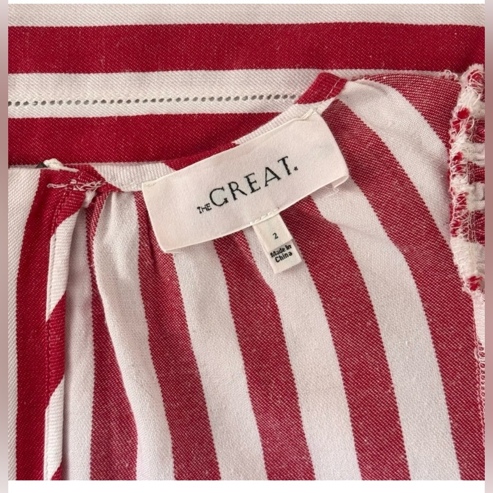 THE GREAT. Striped Red and White Midi Dress - Picture 5 of 8